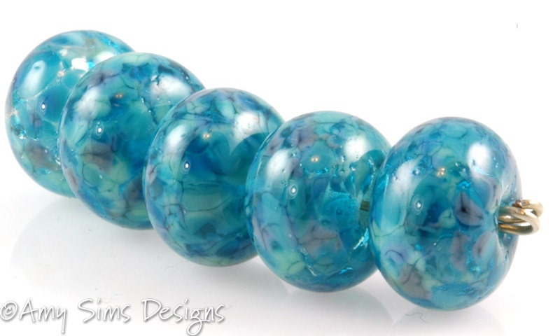 Handmade Teal Lampwork Glass Beads SRA River Dance