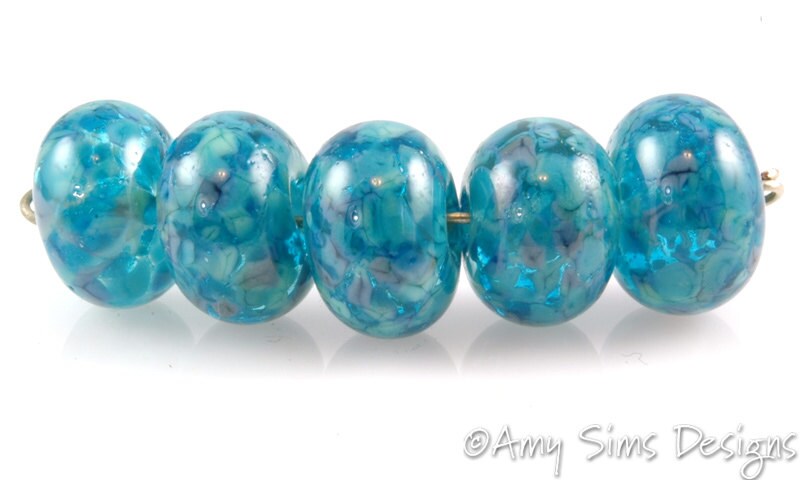 Handmade Teal Lampwork Glass Beads SRA River Dance