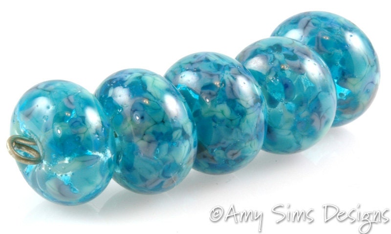 Handmade Teal Lampwork Glass Beads SRA River Dance
