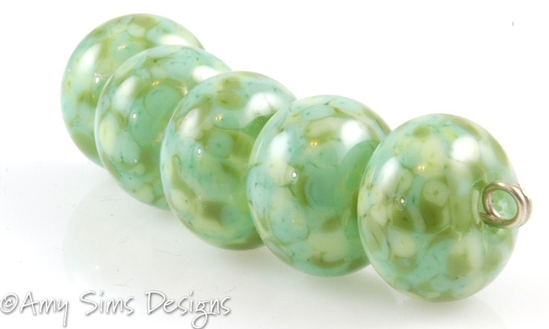 Handmade Green Autumn Lampwork Glass Beads SRA