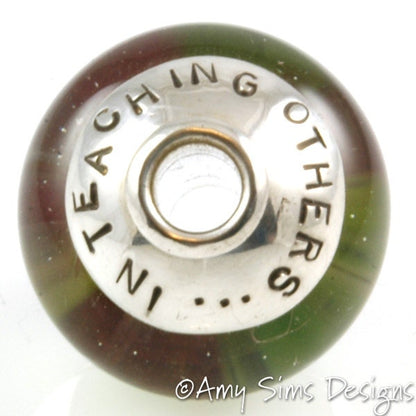 Lime and Pink TEACHERS Lampwork Glass Focal Bead with Sterling Silver Caps