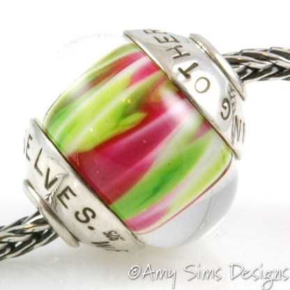 Lime and Pink TEACHERS Lampwork Glass Focal Bead with Sterling Silver Caps