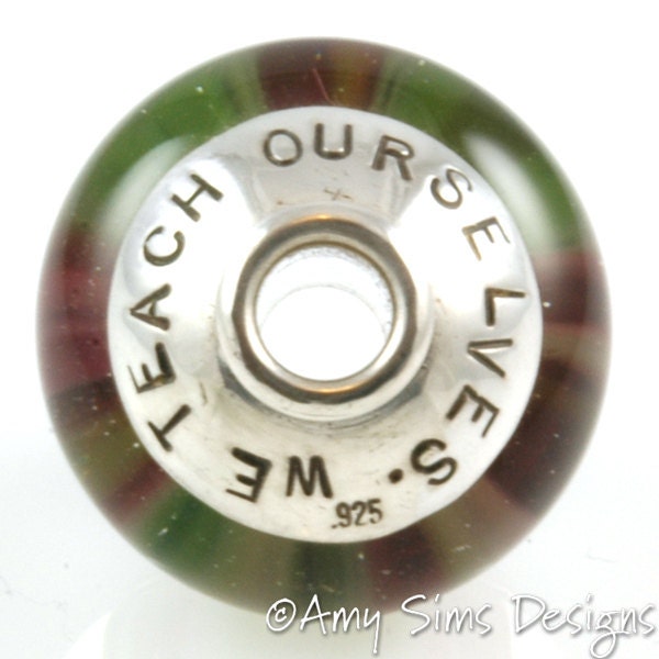 Lime and Pink TEACHERS Lampwork Glass Focal Bead with Sterling Silver Caps