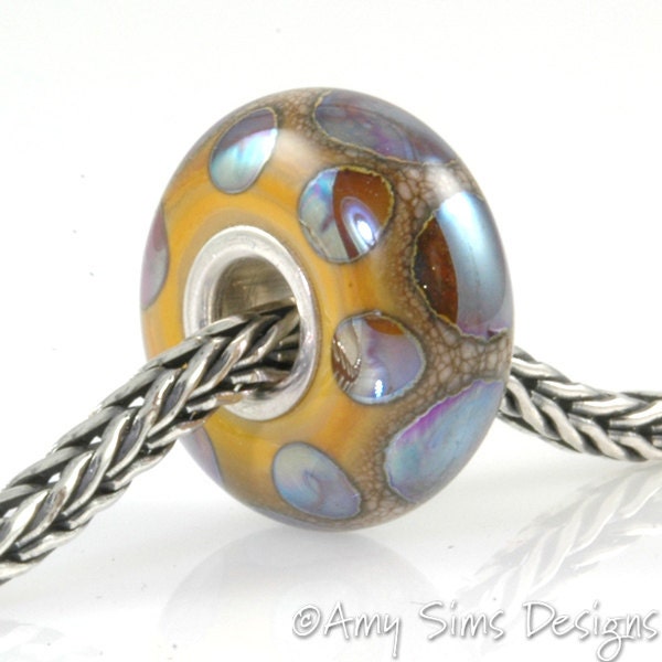 Iridescent Dots European Big Hole Silver Core Lampwork Glass Bead OOAK