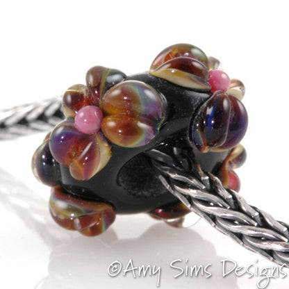 Raku Flowers European Charm Bead Lampwork Glass