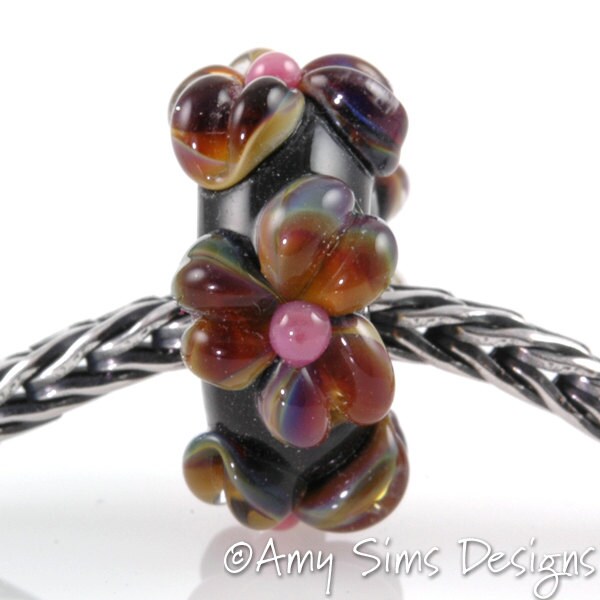 Raku Flowers European Charm Bead Lampwork Glass