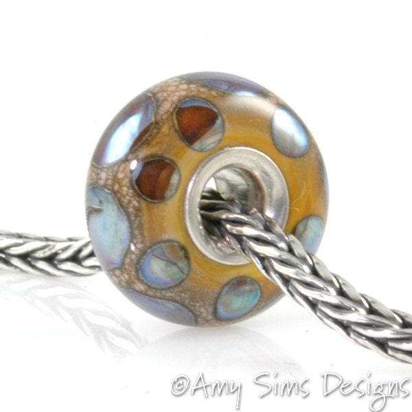 Iridescent Dots European Big Hole Silver Core Lampwork Glass Bead OOAK