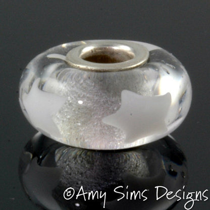 White Stars Glass Big Hole Bead Artisan Lampwork SRA