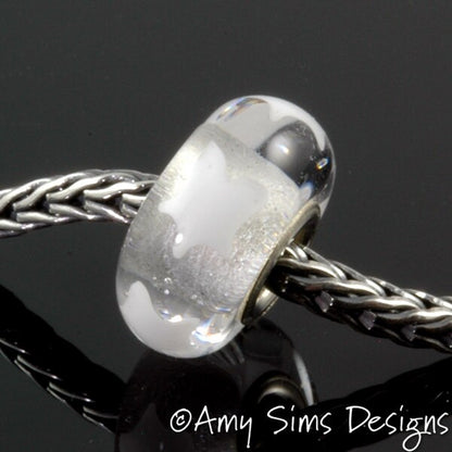 White Stars Glass Big Hole Bead Artisan Lampwork SRA