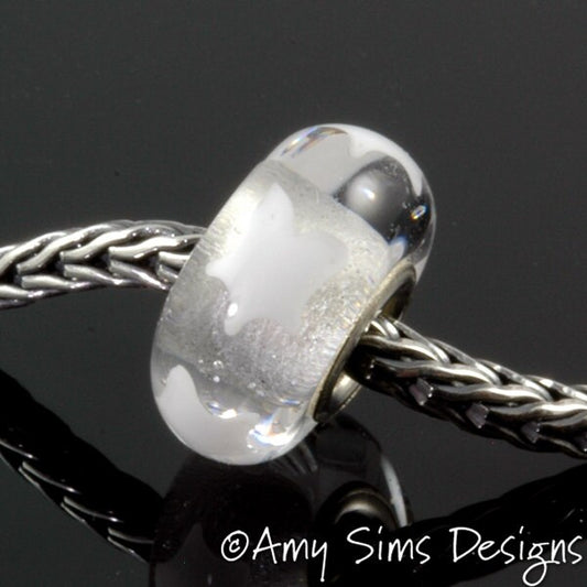 White Stars Glass Big Hole Bead Artisan Lampwork SRA