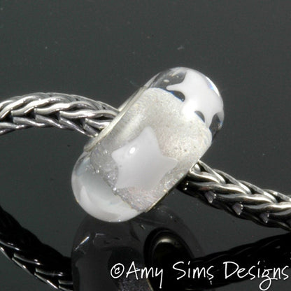 White Stars Glass Big Hole Bead Artisan Lampwork SRA