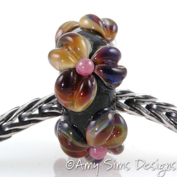 Raku Flowers European Charm Bead Lampwork Glass