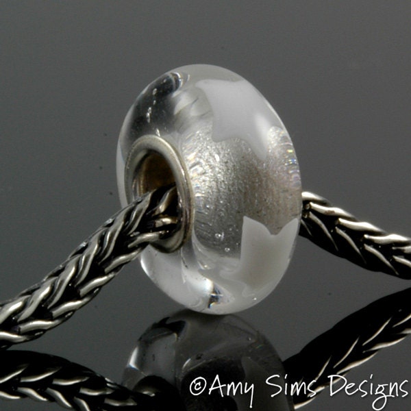 White Stars Glass Big Hole Bead Artisan Lampwork SRA