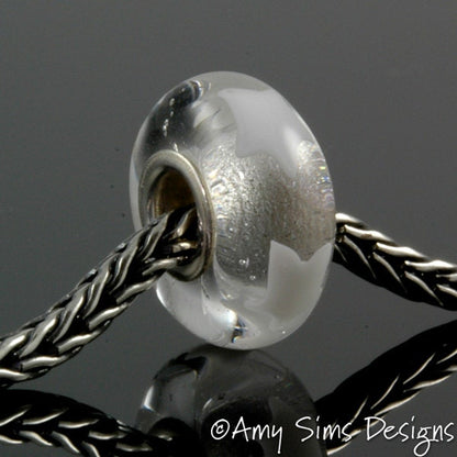 White Stars Glass Big Hole Bead Artisan Lampwork SRA