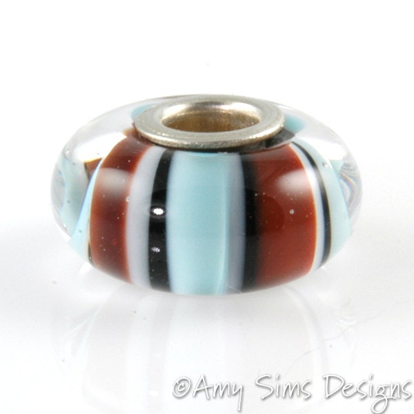 Multicolor Stripes Artisan Lampwork Glass Bead SRA