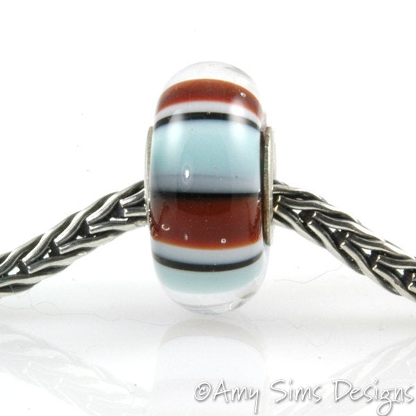 Multicolor Stripes Artisan Lampwork Glass Bead SRA