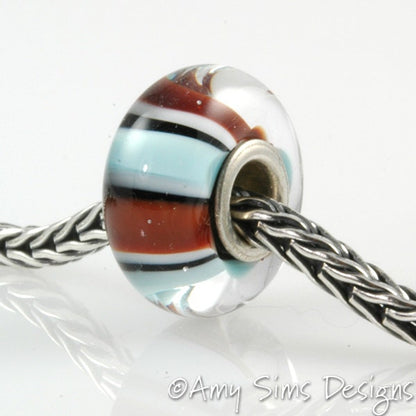 Multicolor Stripes Artisan Lampwork Glass Bead SRA