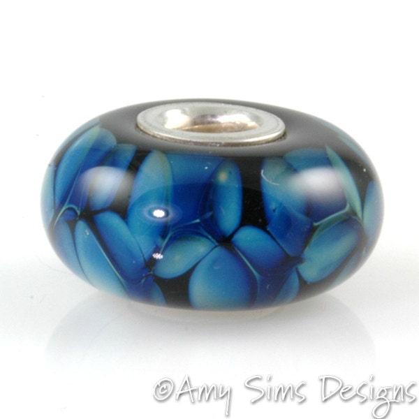 Blue Kronos Petals Artisan Lampwork Glass Bead SRA
