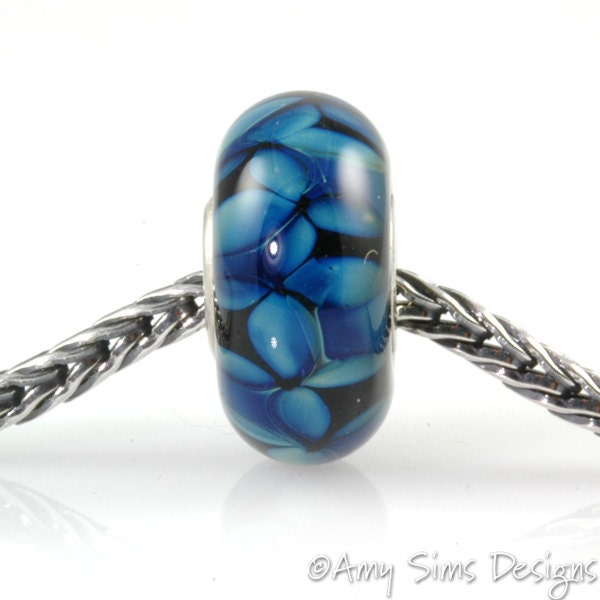 Blue Kronos Petals Artisan Lampwork Glass Bead SRA