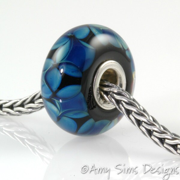Blue Kronos Petals Artisan Lampwork Glass Bead SRA
