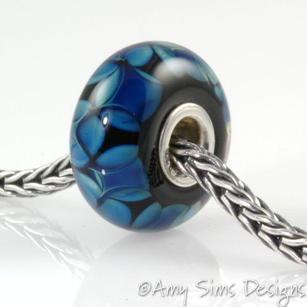 Blue Kronos Petals Artisan Lampwork Glass Bead SRA
