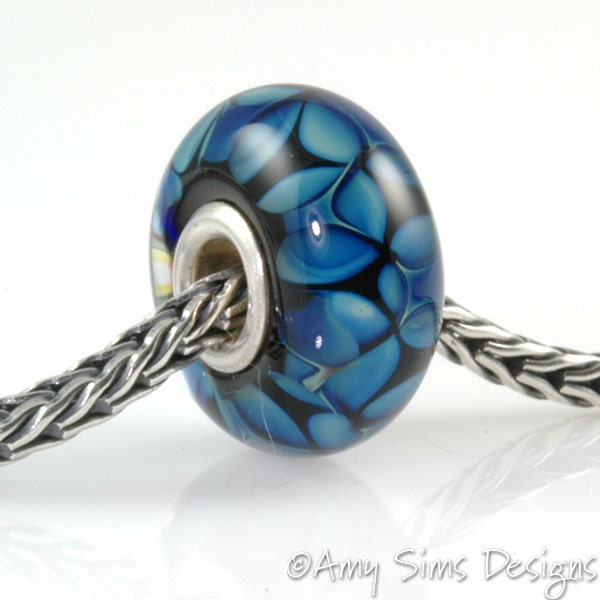 Blue Kronos Petals Artisan Lampwork Glass Bead SRA