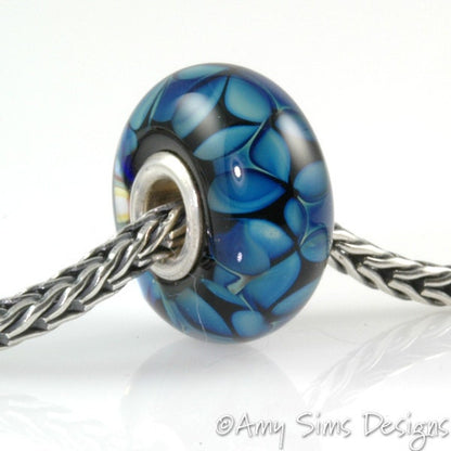 Blue Kronos Petals Artisan Lampwork Glass Bead SRA