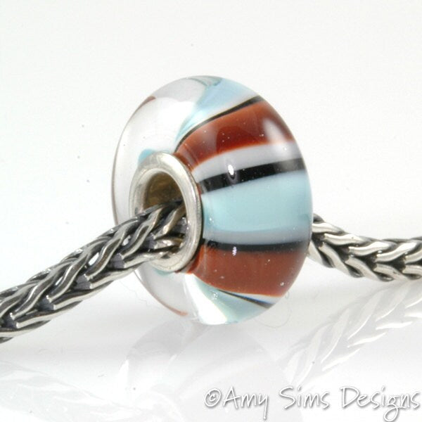 Multicolor Stripes Artisan Lampwork Glass Bead SRA