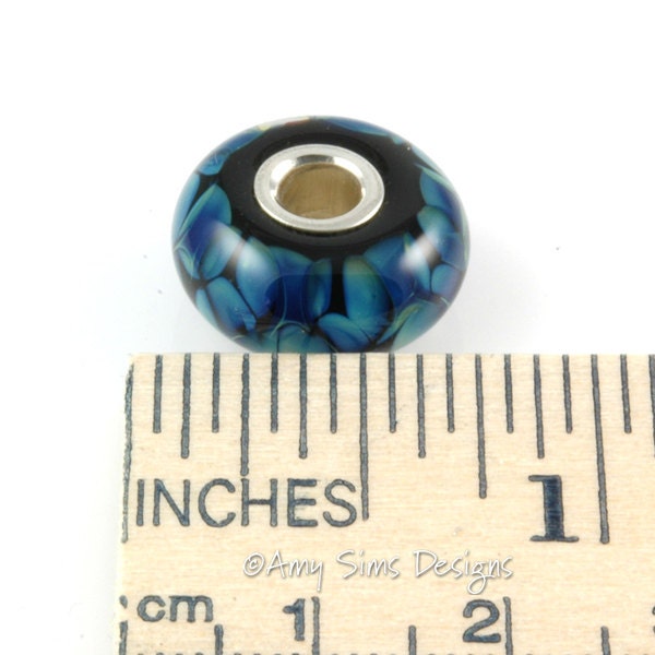 Blue Kronos Petals Artisan Lampwork Glass Bead SRA