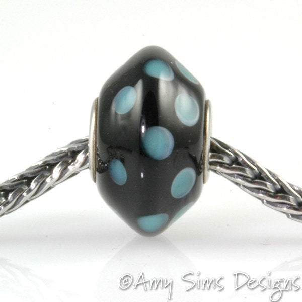 Teal Dots Glass Artisan Lampwork Glass Bead SRA