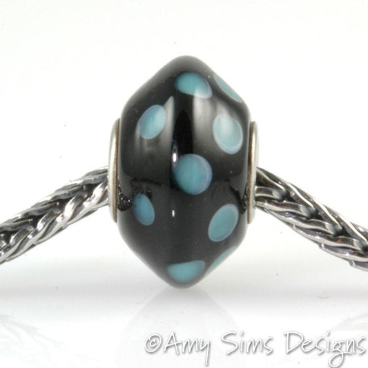 Teal Dots Glass Artisan Lampwork Glass Bead SRA