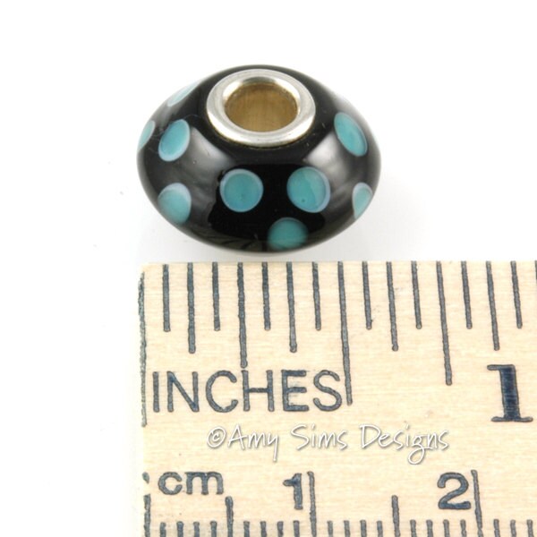 Teal Dots Glass Artisan Lampwork Glass Bead SRA