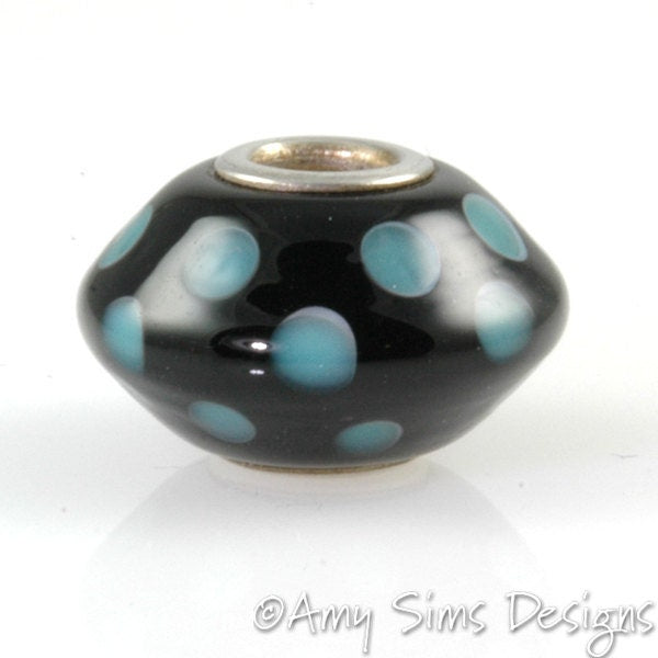 Teal Dots Glass Artisan Lampwork Glass Bead SRA