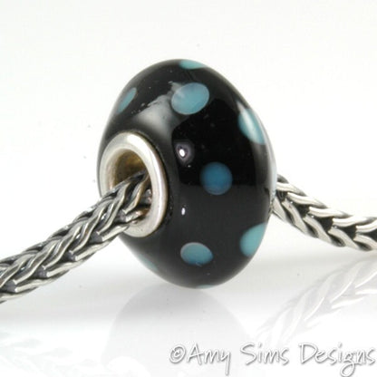 Teal Dots Glass Artisan Lampwork Glass Bead SRA