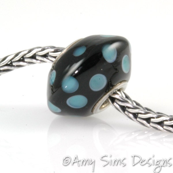 Teal Dots Glass Artisan Lampwork Glass Bead SRA