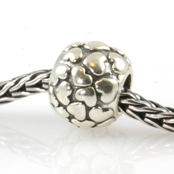 Raised Hearts Spacer Bead Charm Sterling Silver-X0086