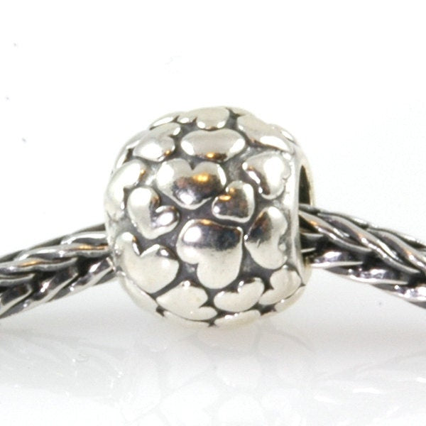 Raised Hearts Spacer Bead Charm Sterling Silver-X0086