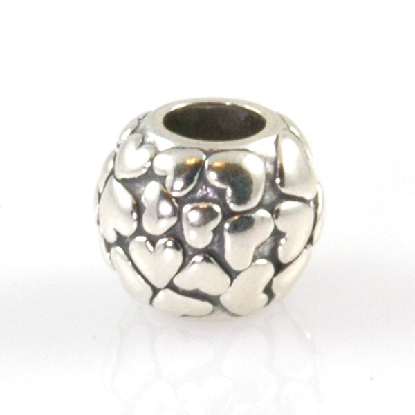 Raised Hearts Spacer Bead Charm Sterling Silver-X0086