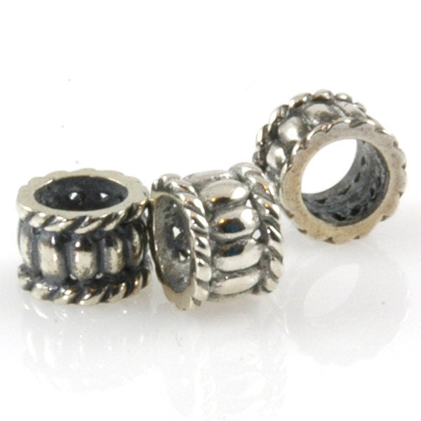 Ribbed Drum Spacer Charm Bead Sterling Silver X0169