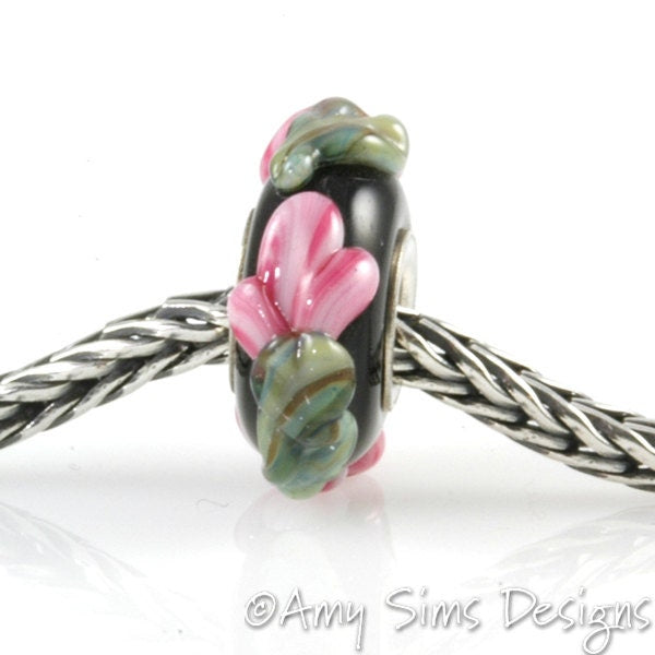 Pink Flower Buds Glass Artisan Lampwork Glass Bead SRA OOAK