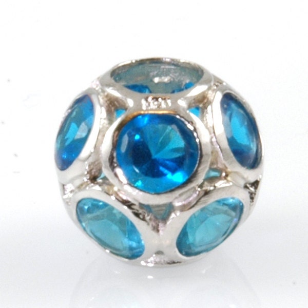 Authentic Biagi Pave Charm Bead-Blue CZ BALL