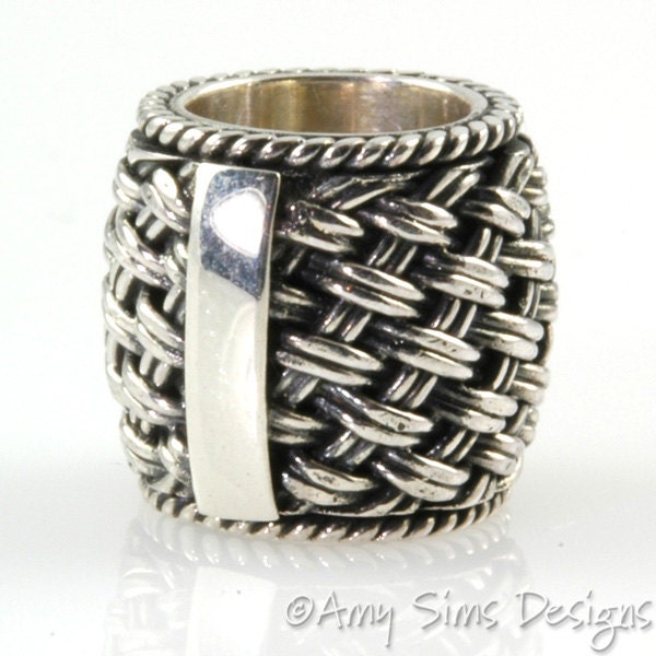 Basket Weave Sterling Slider Big Hole Bead