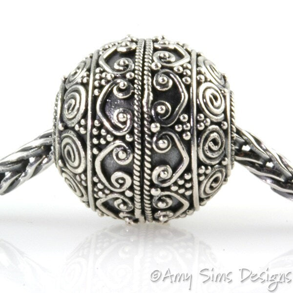 Heart Motif Sterling Slider Big Hole Bead-X0189