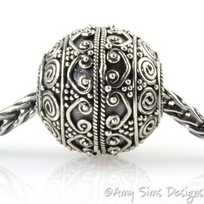 Heart Motif Sterling Slider Big Hole Bead-X0189