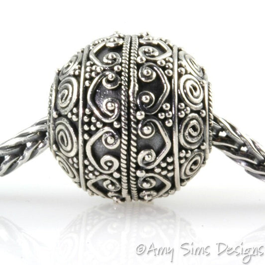 Heart Motif Sterling Slider Big Hole Bead-X0189