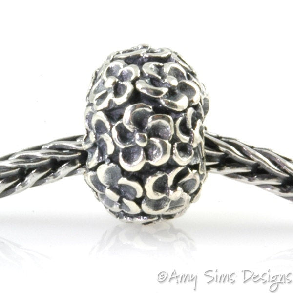 Raised Flowers Sterling Slider Big Hole Bead X0181