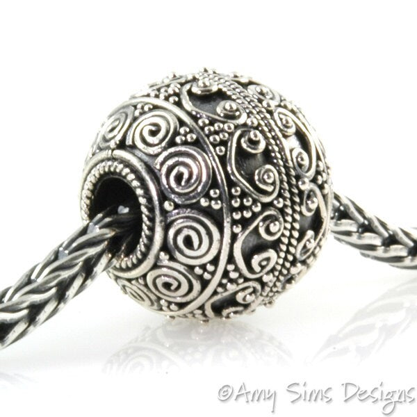 Heart Motif Sterling Slider Big Hole Bead-X0189