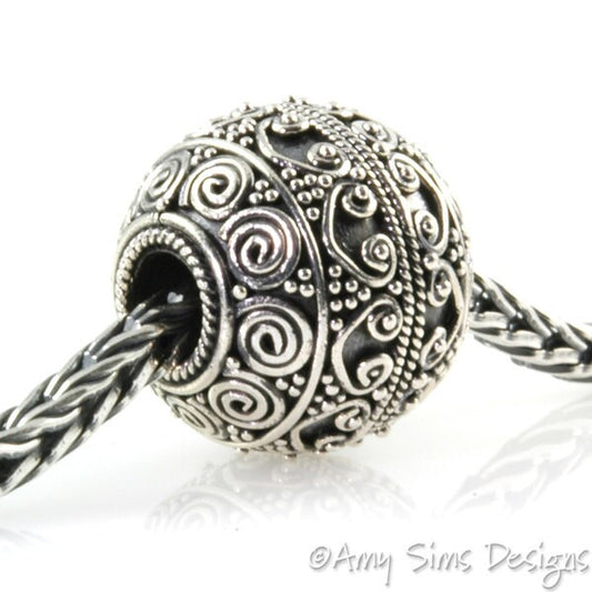 Heart Motif Sterling Slider Big Hole Bead-X0189