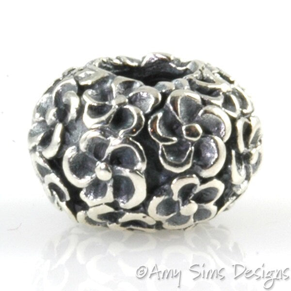 Raised Flowers Sterling Slider Big Hole Bead X0181