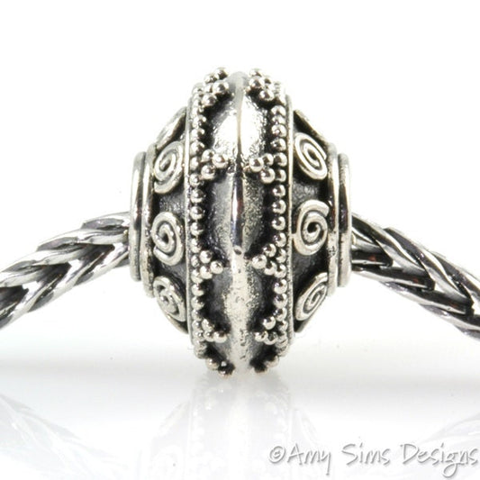 Spiral Granulation Sterling Slider Big Hole Bead X0191